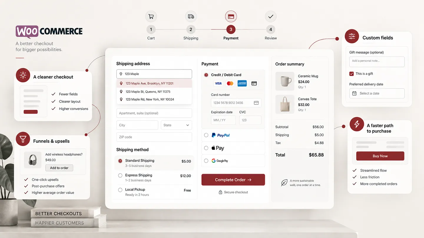 Editorial illustration comparing WooCommerce checkout plugin approaches in 2026